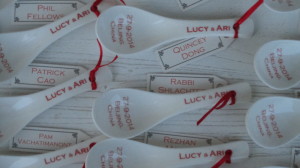 Chinese spoon seating tags from Lucy and Ari's wedding